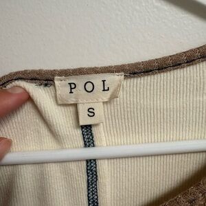 POLS Buckle Cream Ribbed Top with flare sleeves